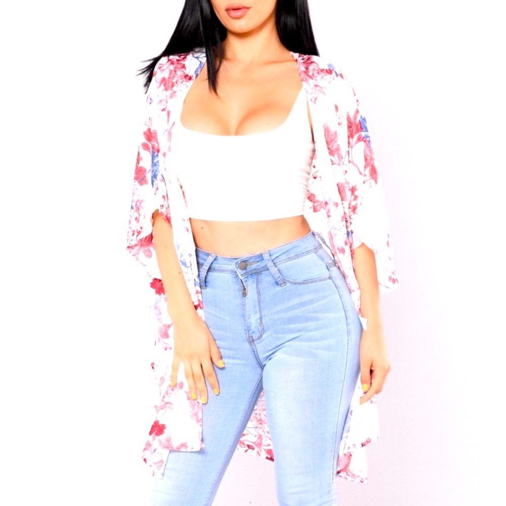 White Floral Kimono